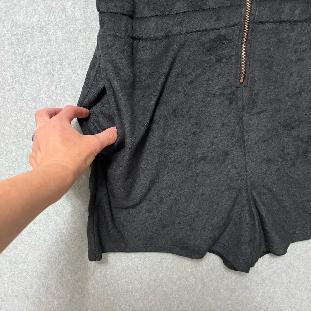 YITTY Terry Cloth Romper Size XL Black Hooded Zip Up Elastic Waist Athleisure - Picture 4 of 13